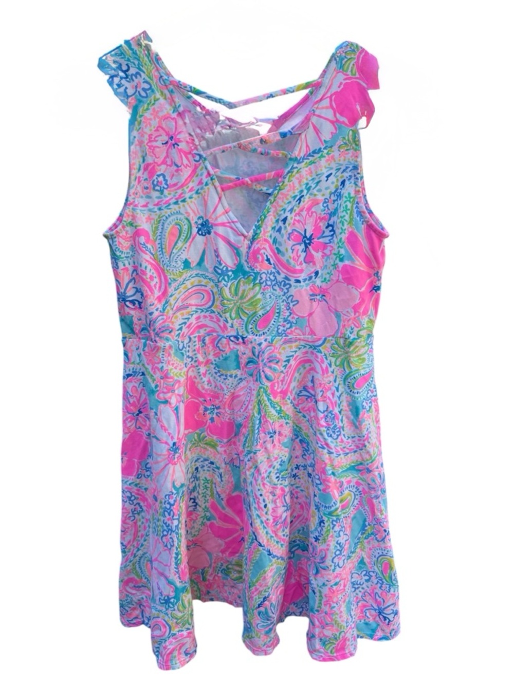 Lilly Pulitzer girls sleepless neon colored floral cotton dress size 14 - Picture 2 of 5